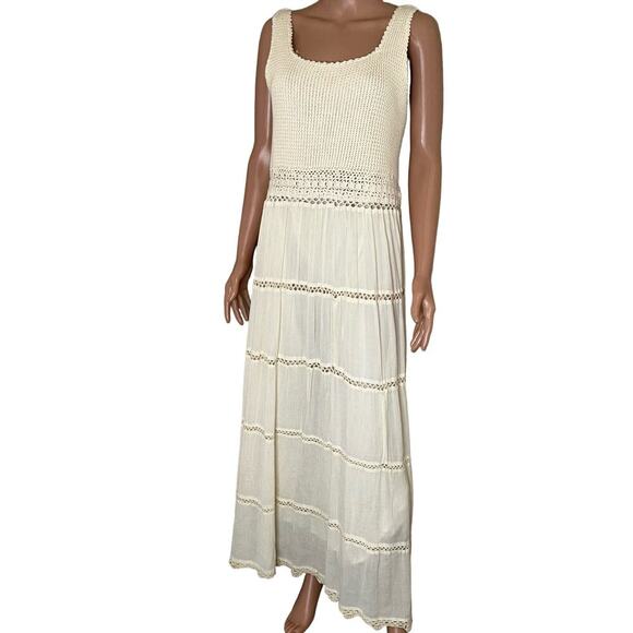 Mix Nouveau maxi dress vanilla crochet top tiered bottom western Boho SZ 10 - Picture 2 of 9